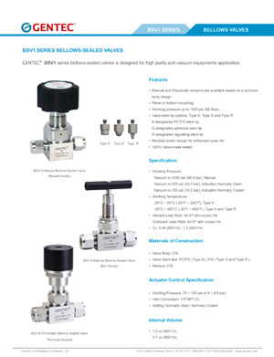 GENTEC BSV1 Series Bellows-Sealed Valves